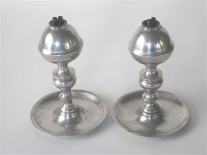 Pair of pewter whale oil lamps   