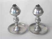 Pair of pewter whale oil lamps