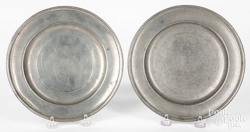 PAIR OF PHILADELPHIA PEWTER PLATES,