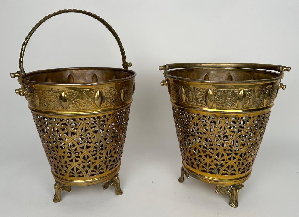 PAIR OF PIERCED BRASS HANDLED