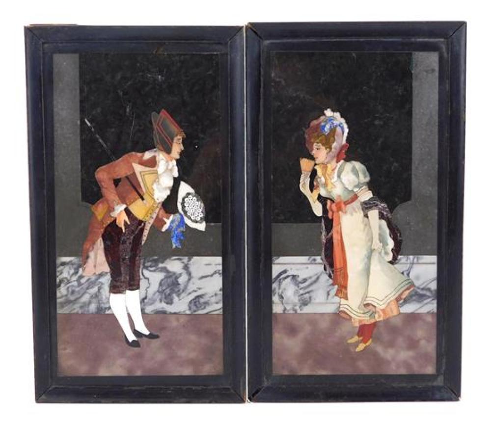 PAIR OF PIETRA DURA PLAQUES OF
