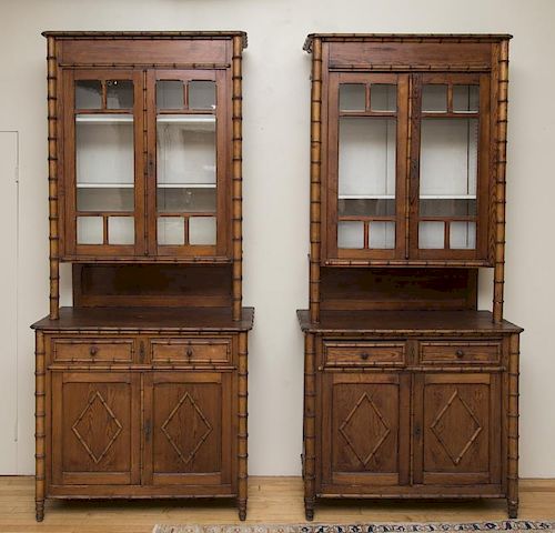 PAIR OF PINE FAUX BAMBOO