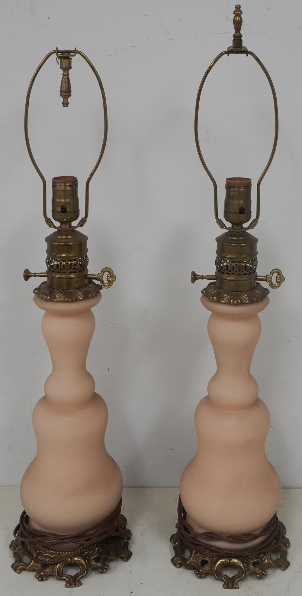PAIR OF PINK BRISTOL GLASS TABLE