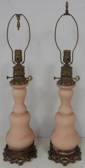 PAIR OF PINK BRISTOL GLASS TAB
