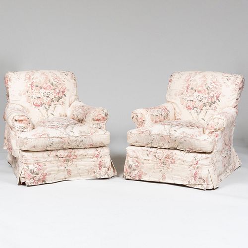 PAIR OF PINK FLORAL LINEN