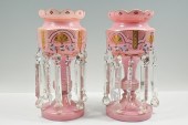 PAIR OF PINK GLASS MANTLE LUST