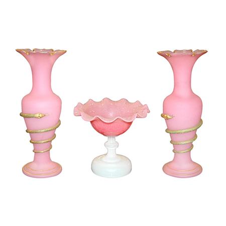 Pair of Pink Opaline and Gilt Glass