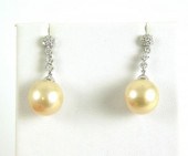 PAIR OF PINK PEARL AND DIAMOND