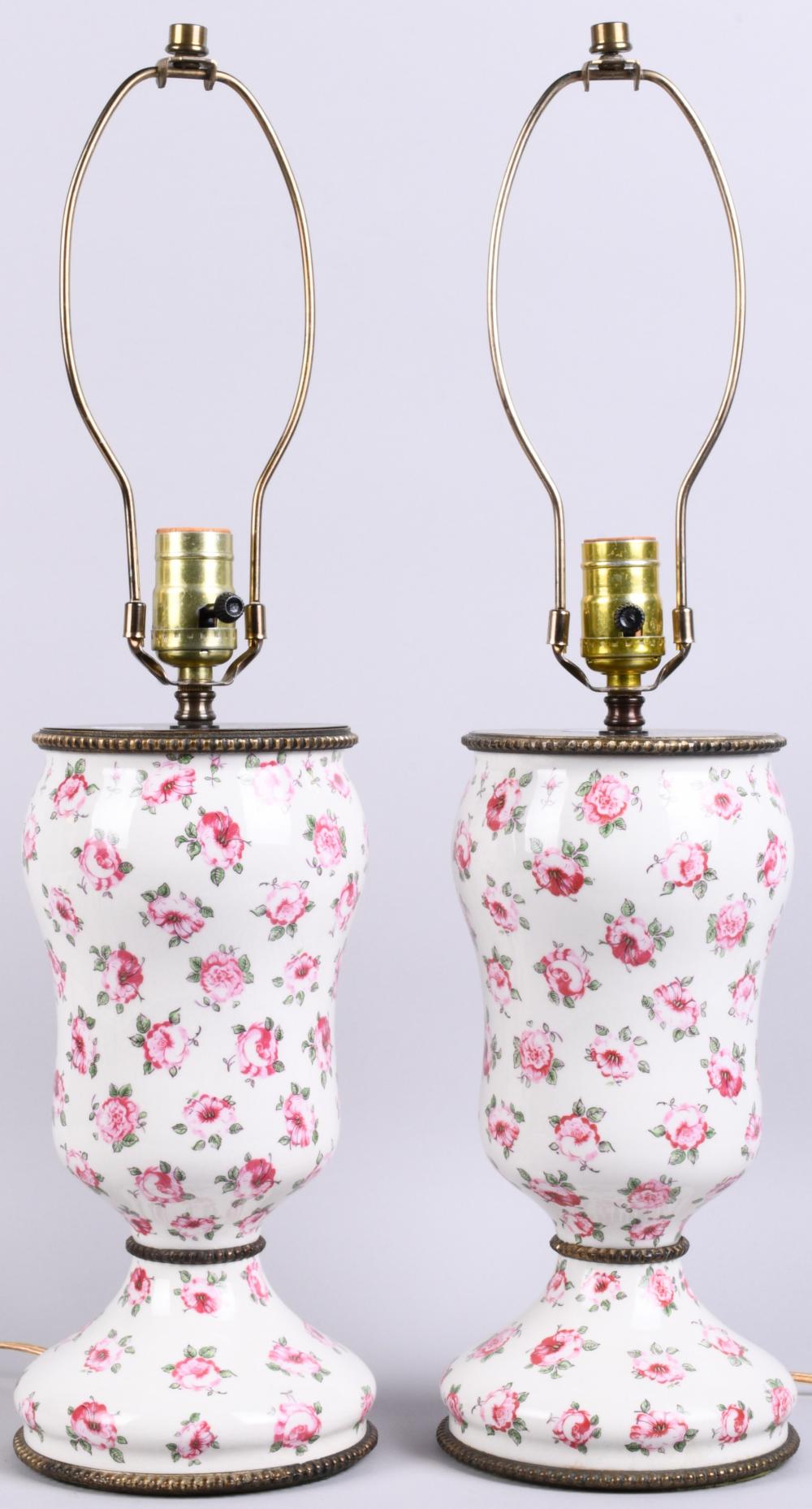 PAIR OF PINK ROSE VASES CONVERTED