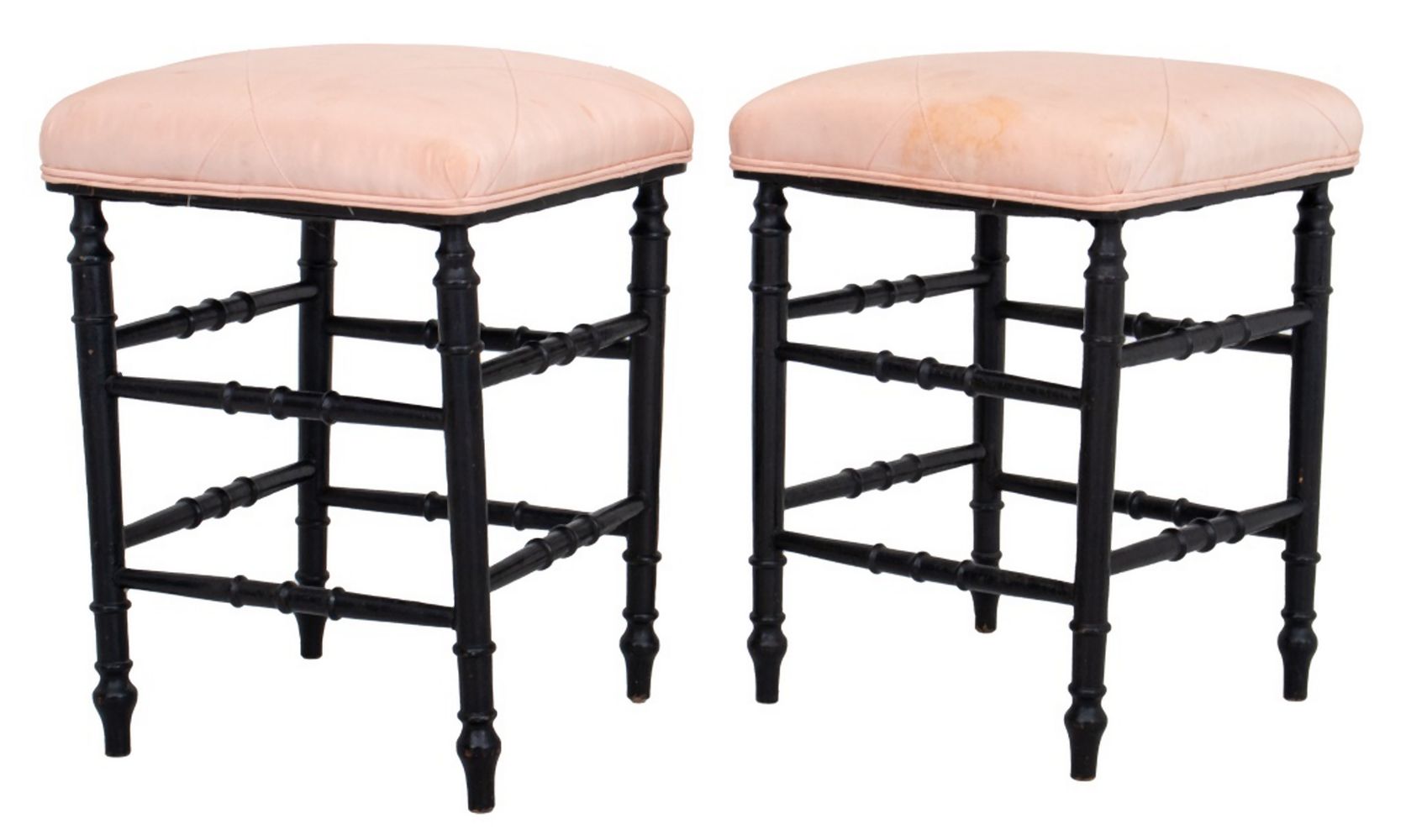 PAIR OF PINK SUEDE FOOT STOOLS, 2