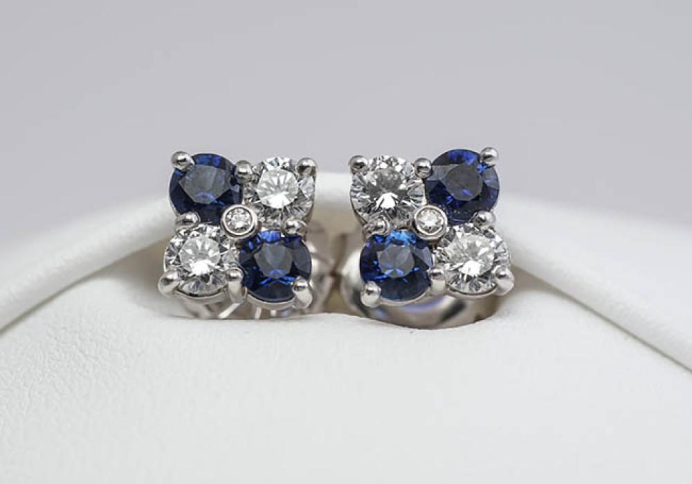 PAIR OF PLATINUM, BLUE SAPPHIRE AND