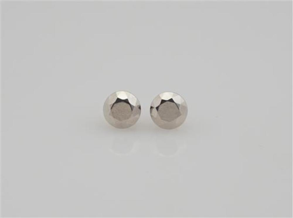 PAIR OF PLATINUM FACETED STUD