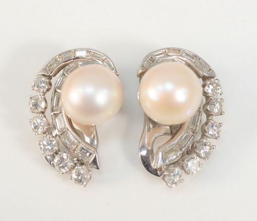 PAIR OF PLATINUM PEARL AND