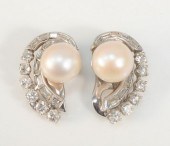 PAIR OF PLATINUM PEARL AND DIA