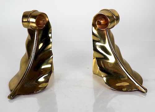 PAIR OF POLISHED BRASS LEAF