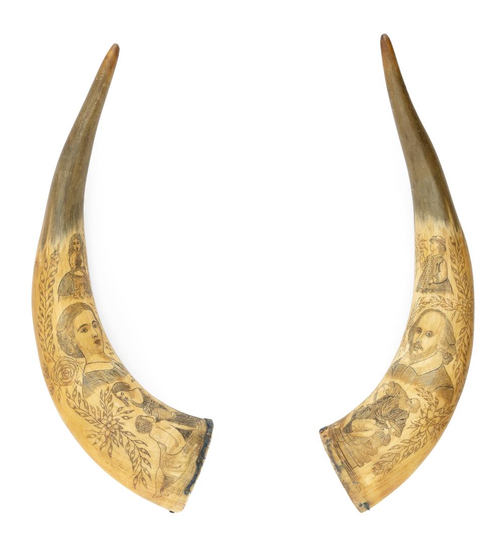 PAIR OF POLYCHROME ENGRAVED STEER