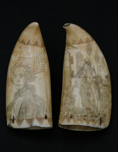 PAIR OF POLYCHROME SCRIMSHAW