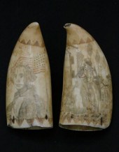 PAIR OF POLYCHROME SCRIMSHAW A