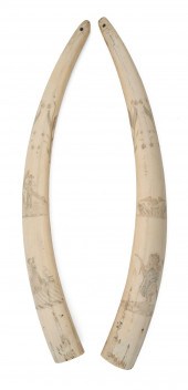 PAIR OF POLYCHROME SCRIMSHAW W