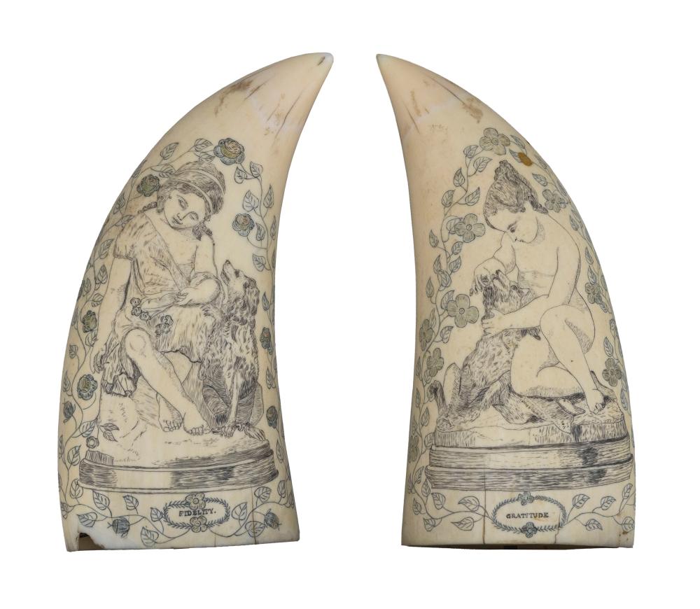 PAIR OF POLYCHROME SCRIMSHAW