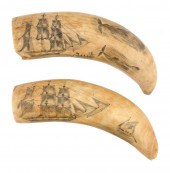 PAIR OF POLYCHROME SCRIMSHAW W