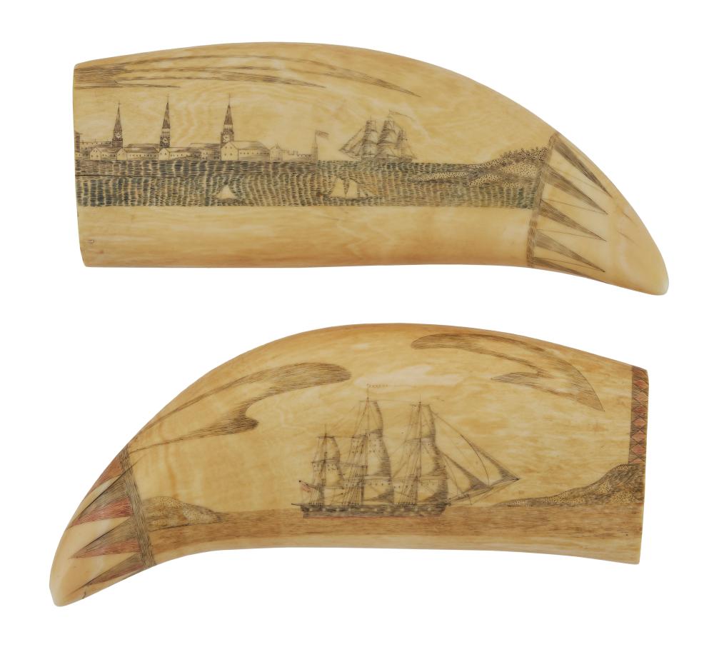 PAIR OF POLYCHROME SCRIMSHAW