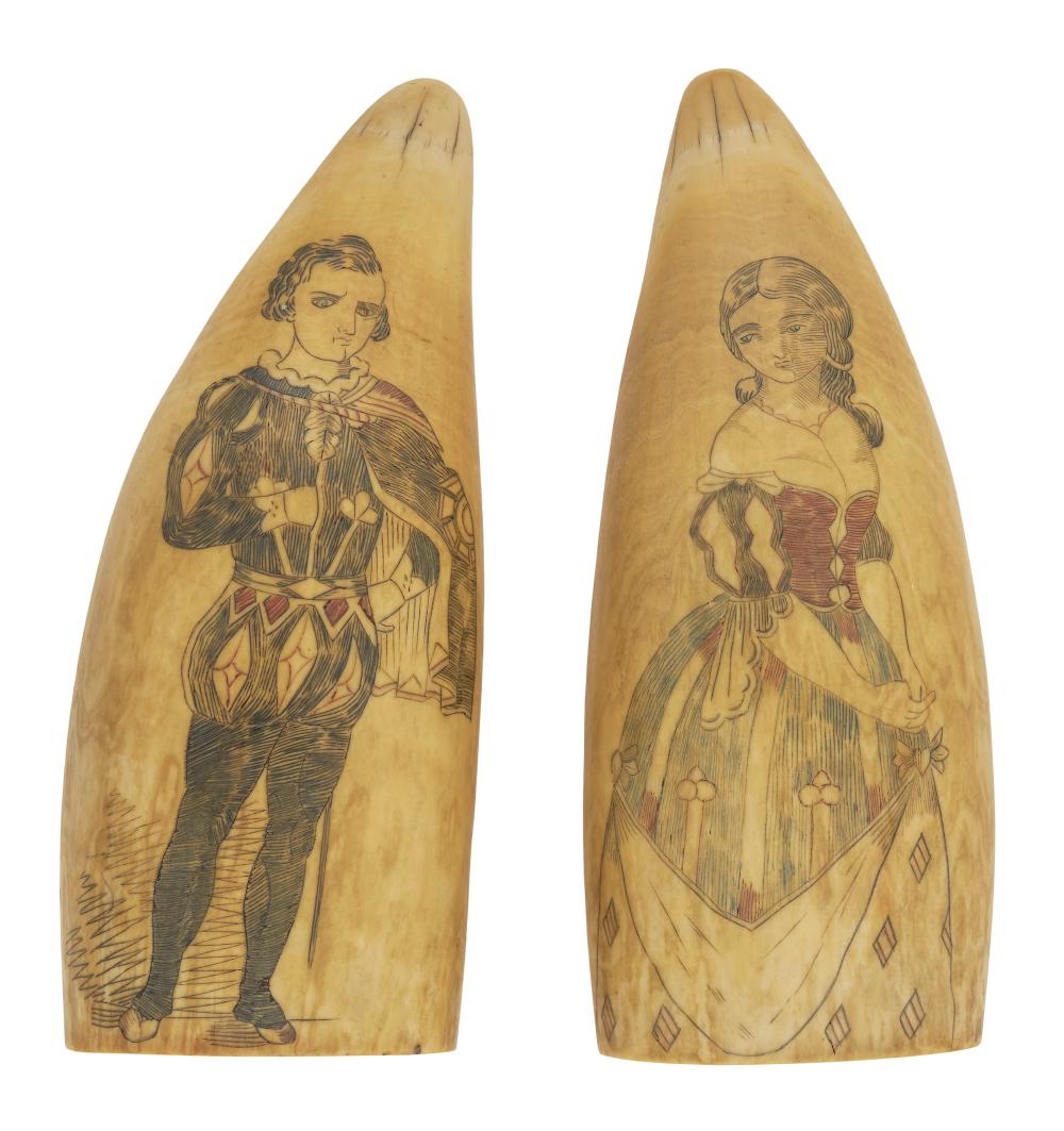 PAIR OF POLYCHROME SCRIMSHAW