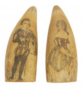 PAIR OF POLYCHROME SCRIMSHAW W