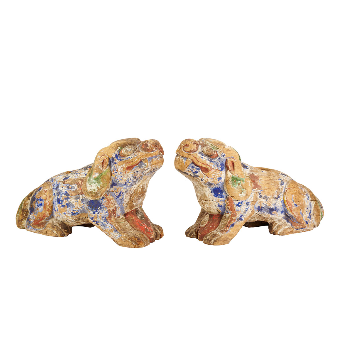 Pair of Polychromed Wood Buddhist