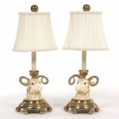 PAIR OF PORCELAIN AND BRASS RA