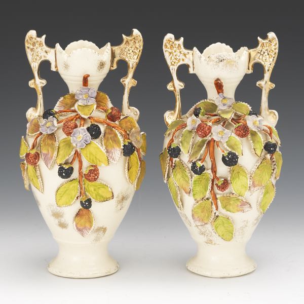 PAIR OF PORCELAIN BERRY VASES, CA