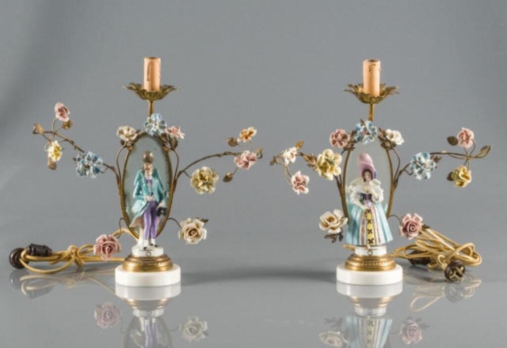 PAIR OF PORCELAIN FIGURAL BOUDOIR
