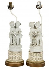 PAIR OF PORCELAIN FIGURAL GROU
