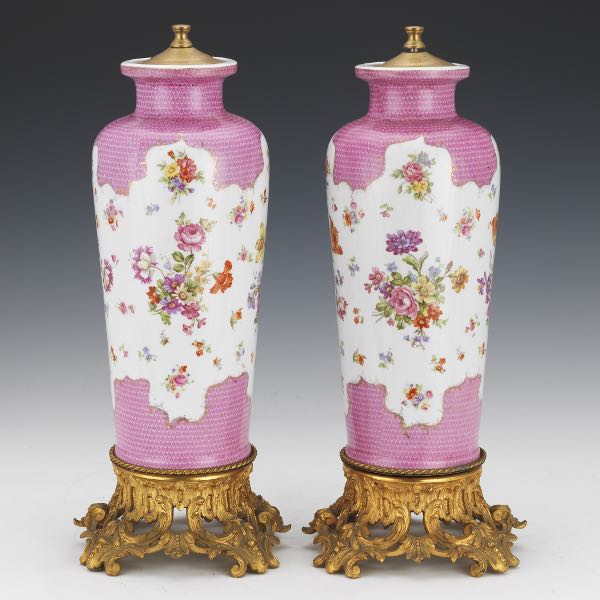 PAIR OF PORCELAIN FLORAL LAMPS