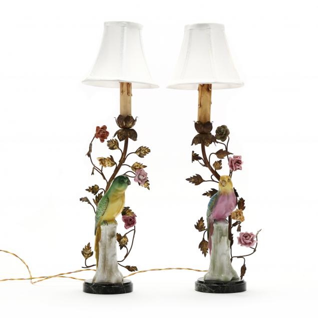 PAIR OF PORCELAIN PARROT AND GILT