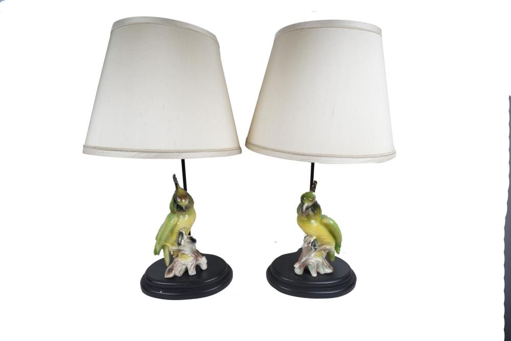 PAIR OF PORCELAIN PARROTSeach