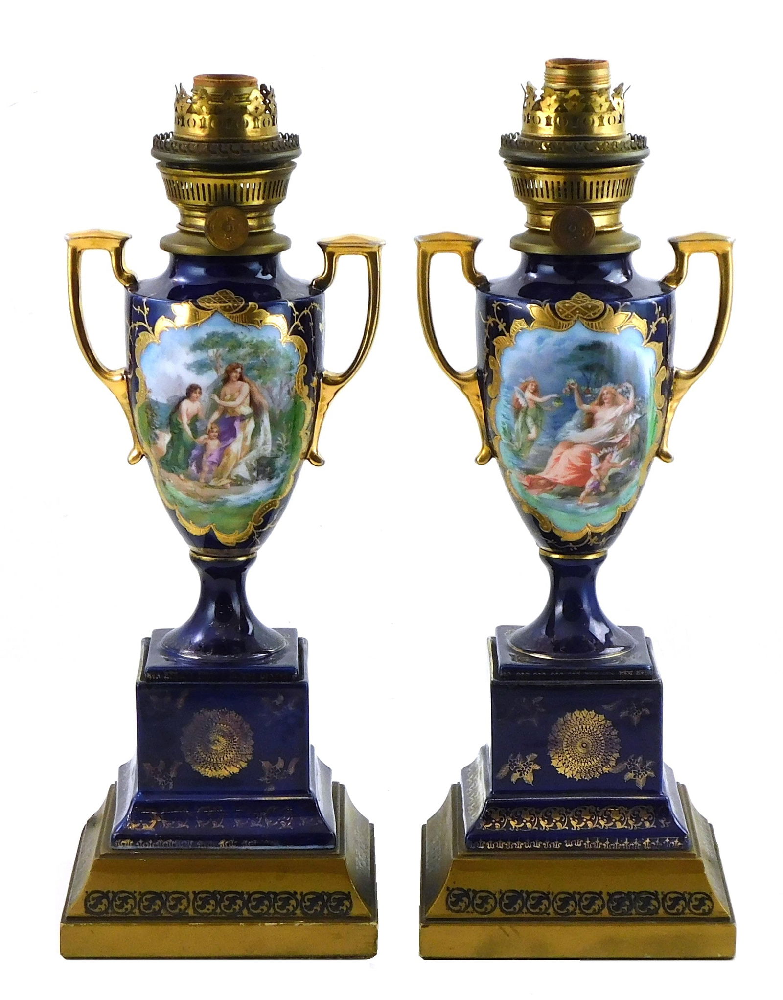 PAIR OF PORCELAIN URN FORM OIL