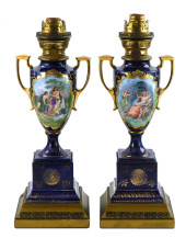 PAIR OF PORCELAIN URN FORM OIL