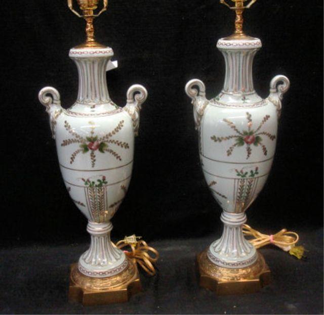 Pair of Porcelain Urn Form Lamps.