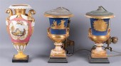 PAIR OF PORCELAIN URNS, LAMPS