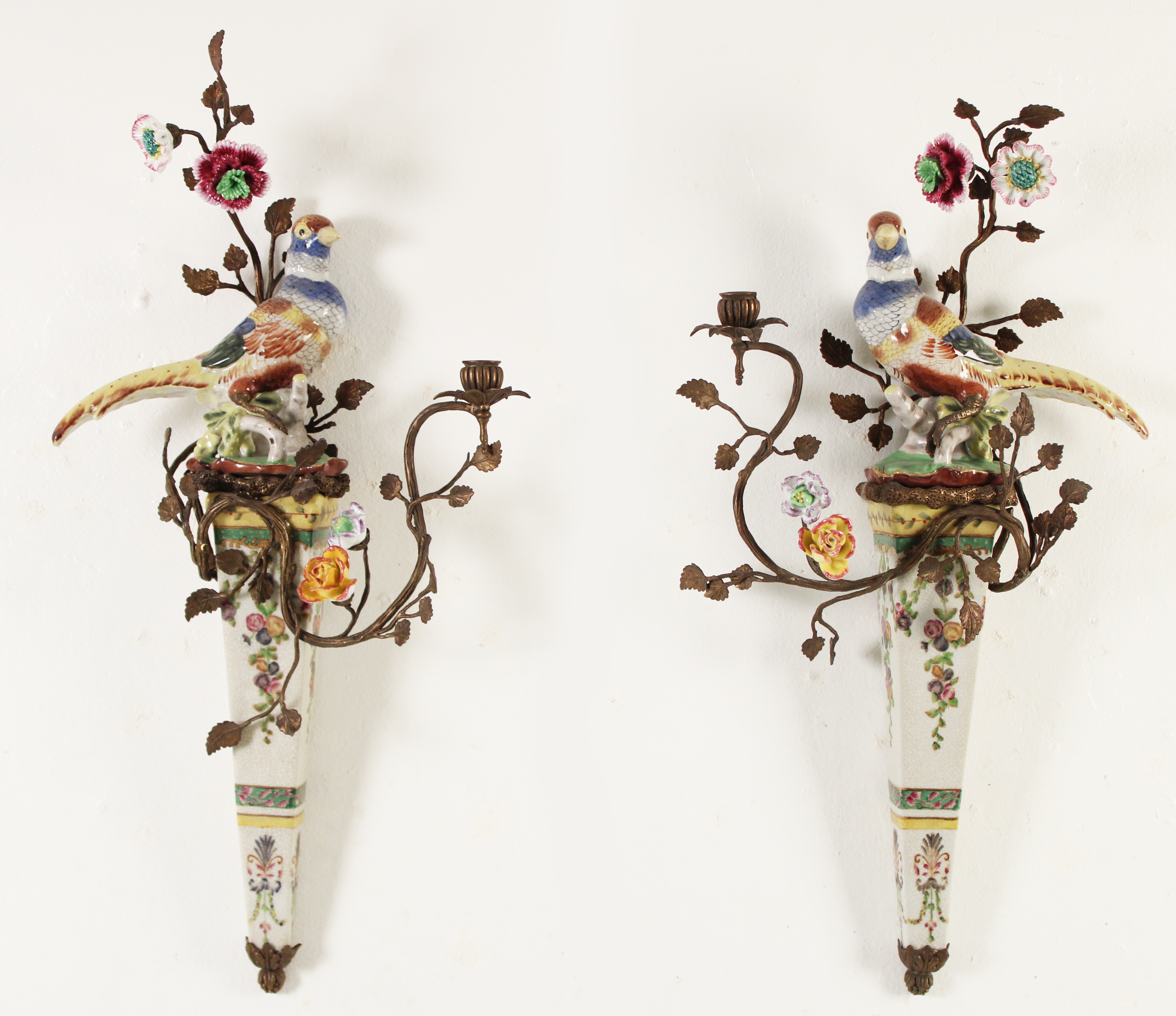 PAIR OF PORCELAIN WALL SCONCES Pair
