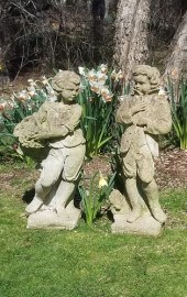 PAIR OF POURED CEMENT FIGURESP