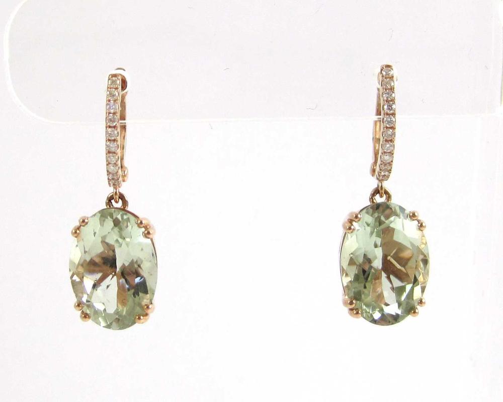 PAIR OF PRASIOLITE AND DIAMOND