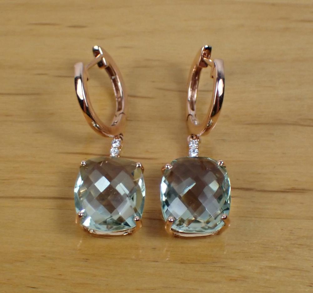PAIR OF PRASIOLITE AND DIAMOND