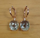 PAIR OF PRASIOLITE AND DIAMOND