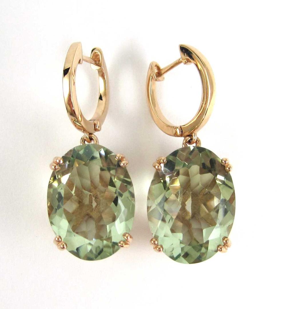 PAIR OF PRASIOLITE AND ROSE GOLD