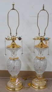 PAIR OF PRESSED GLASS AND BRAS