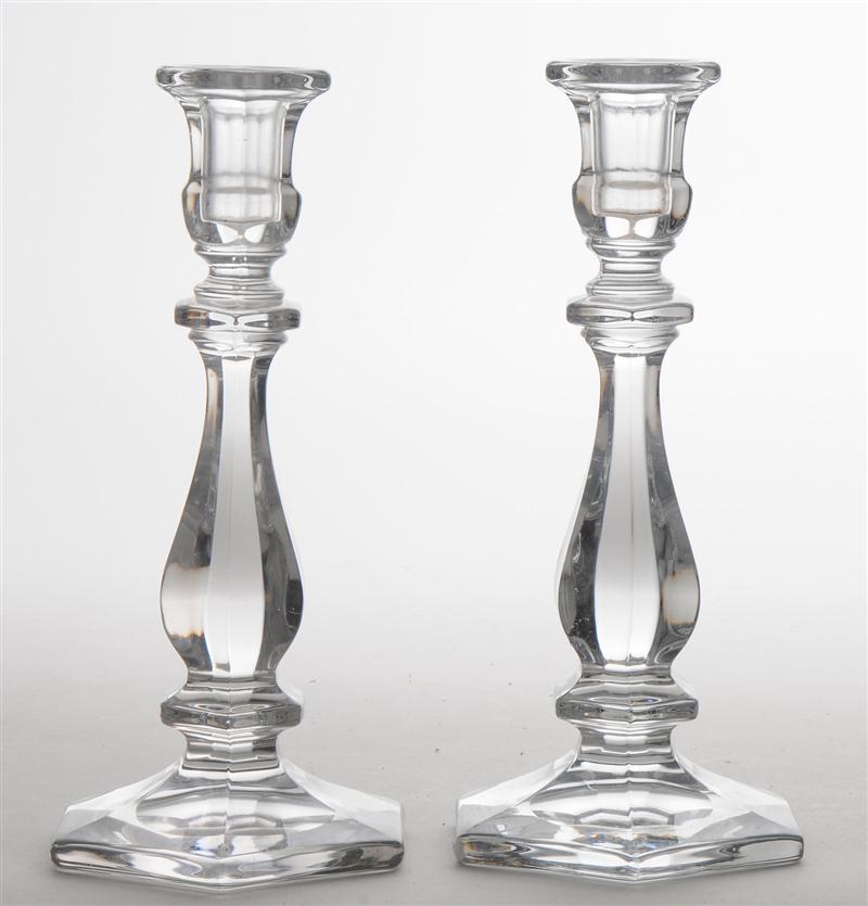 PAIR OF PRESSED GLASS HEXAGONAL