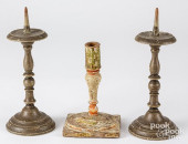 PAIR OF PRICKET CANDLESTICKS &