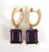 PAIR OF PURPLE AMETHYST, DIAMO